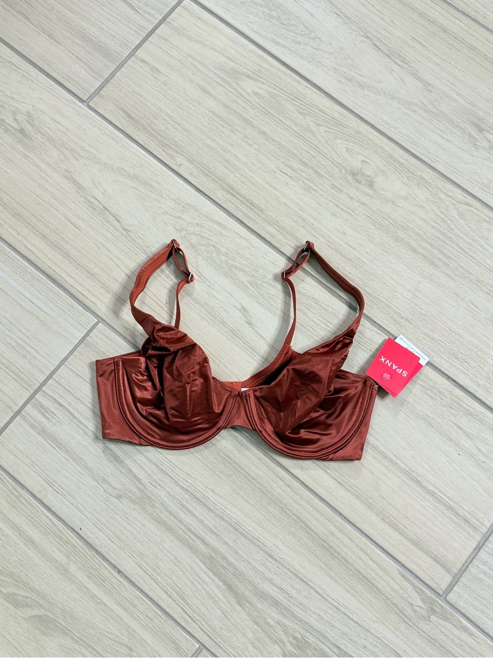 NWT SPANX Liquid Satin Full Coverage Underwire Bra 34D Burnt Rust Womens